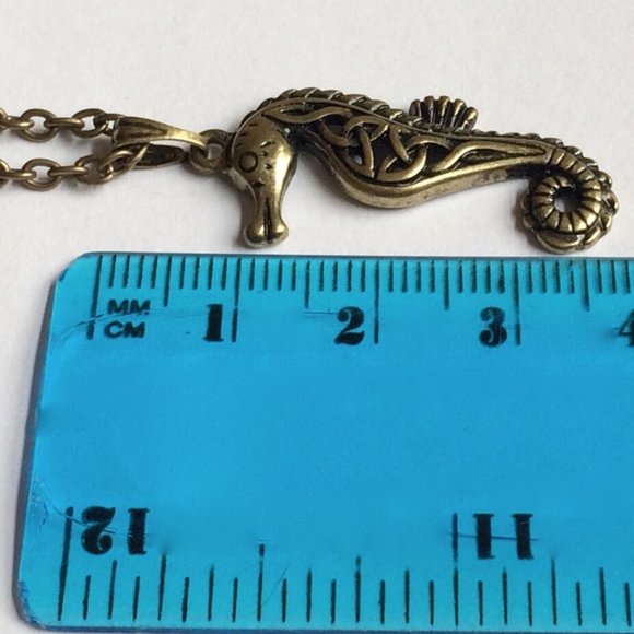 Seahorse Necklace Gold Plated Sea Life Pendant 29" Chain Island Nautical Beach - Picture 10 of 11